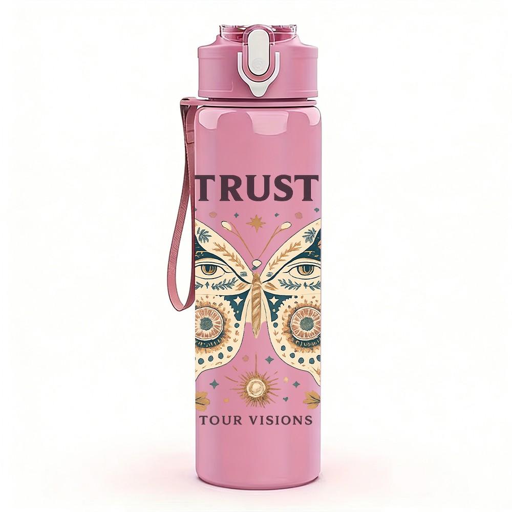 1PC Trust Butterfly Vintage Art Print 750ml Color Plastic Sports Water Bottle Leakproof Flip Straw Lid Suitable for Sports Office Home Use