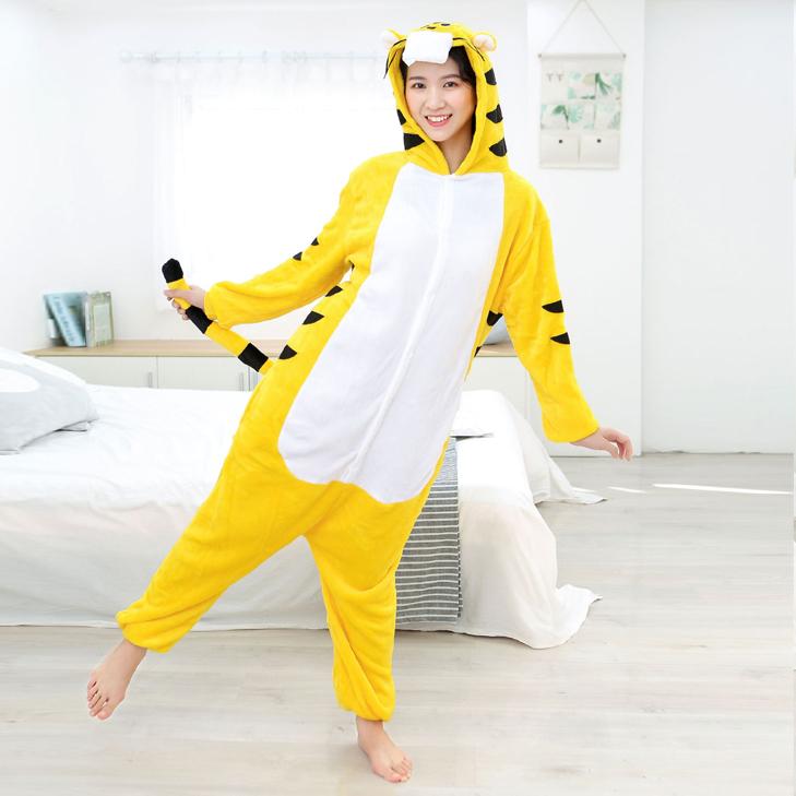 Animal Cute Yellow Tiger Adult Onesie Pajamas Kigurumi Women Men Sleepwear Set Cosplay Children Boys Girls Kid Clothes