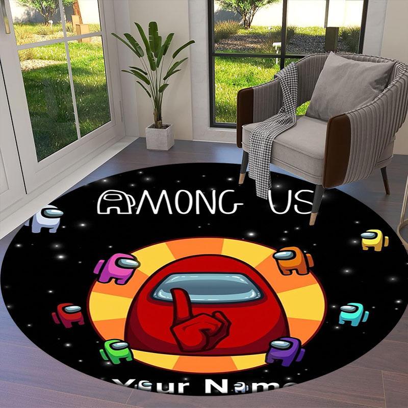 Among Us Custom Name Round Area Rug,Carpet Rug for Living Room Bedroom Sofa Playroom Decor,Non-slip Floor Mat