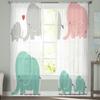 Animal Cute Elephant Love Cartoon Tulle Curtains for Kids Bedroom Living Room Window Treatments Sheer Voile for Kitchen Drapes