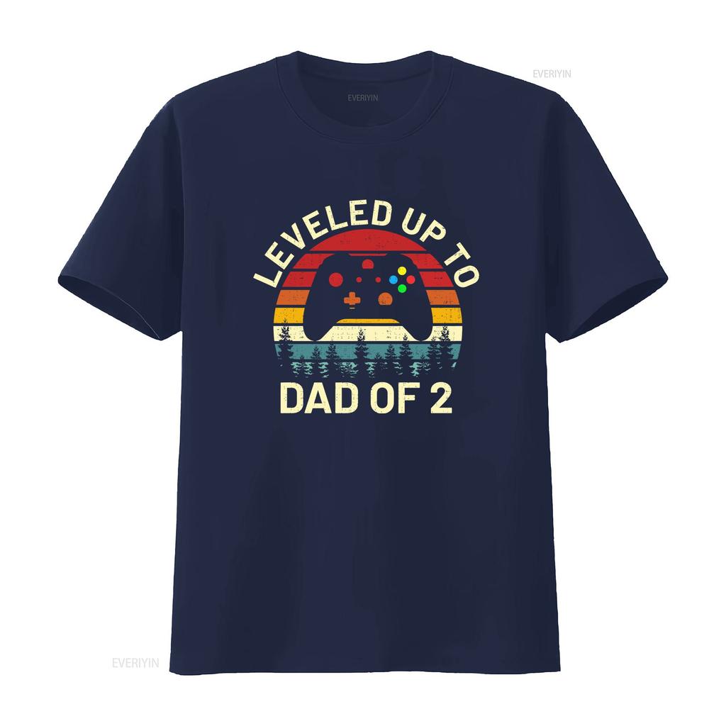 Leveled Up To Dad Of 2 Two Retro Video Game Controller T Shirt Fathers Day Gaming Expecting vintage Washed Soft Comfortable