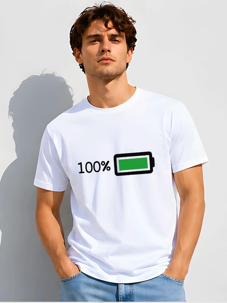 Full 100 Percent Green Battery Minimalist Simple Graphic Print Mens Crew Neck Short Sleeve Tee
