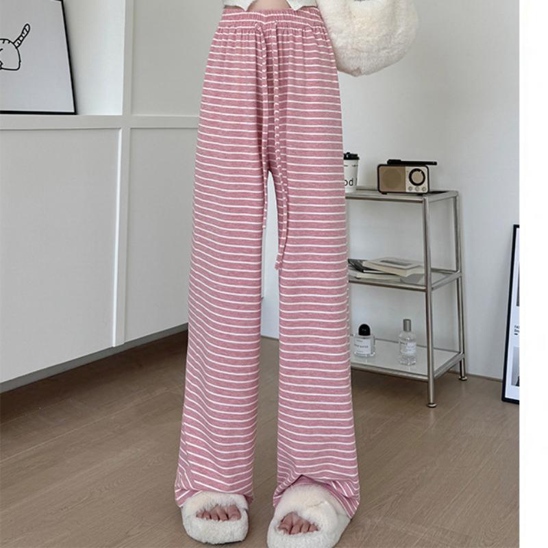 Pink Striped Pants for Women In Spring and Autumn New Draped Slim Casual Pants Lazy High Waist Straight Walking Wide-leg Pants