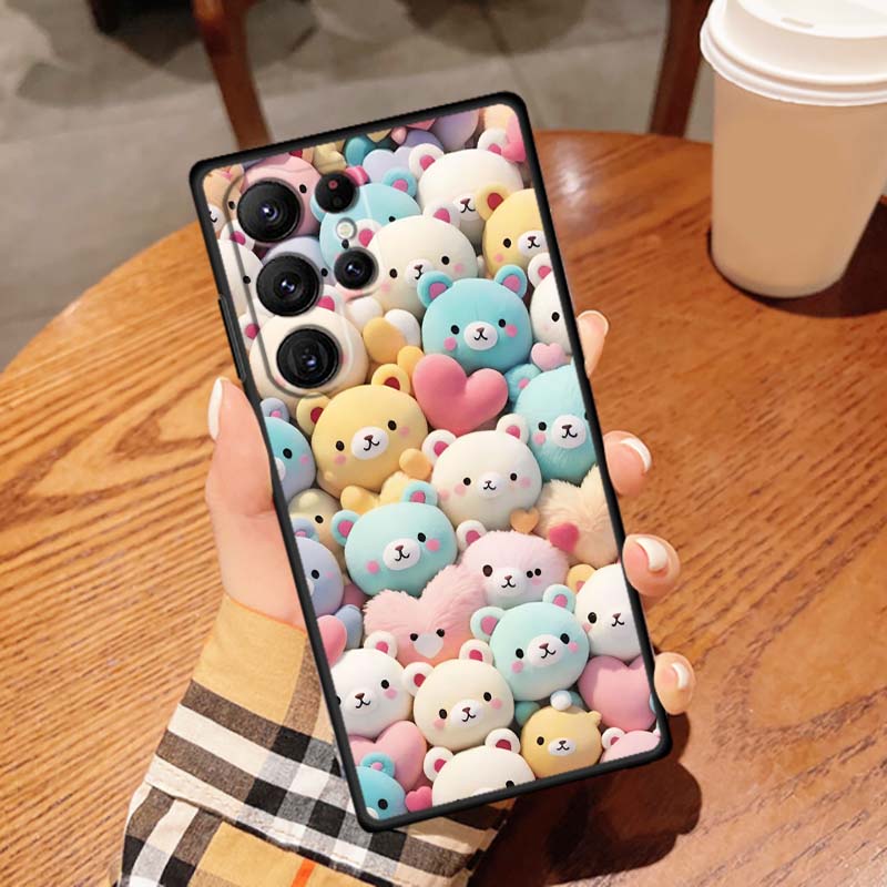 Мультяшные животные Милый чехол для телефона для Samsung Galaxy S26 S25 S24 S23 S22 S21 S20 Ultra Plus FE 5G Черный Мягкий ТПУ