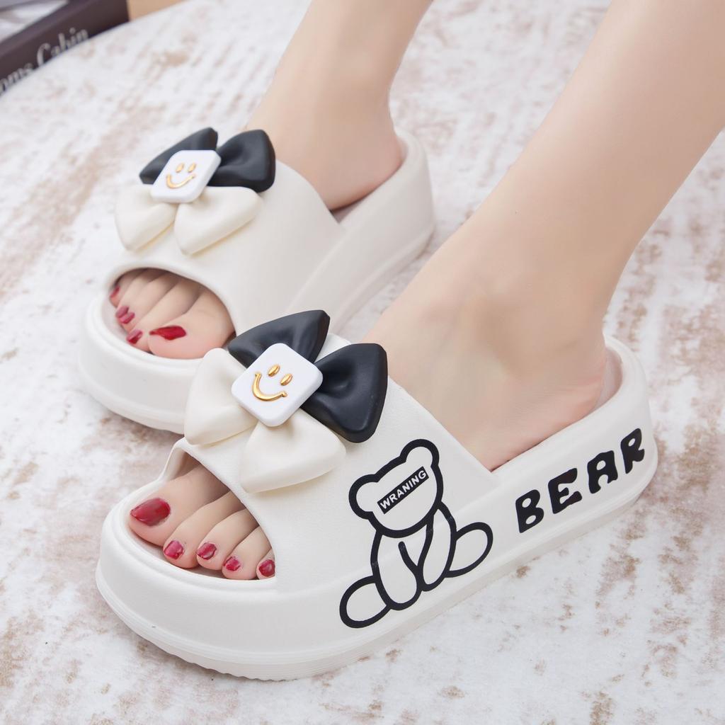 Тапочки женские носят медведь смайлик бант летняя мода толстая подошва см тапочки из одного слова
