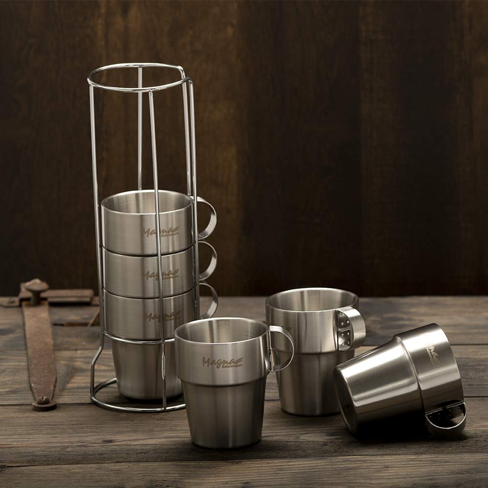 MAGNA Mug Camping Thermal Mug Outdoor Stainless Steel Double Wall Dual Structure Mug Set with Mesh Bag of (Set 4)