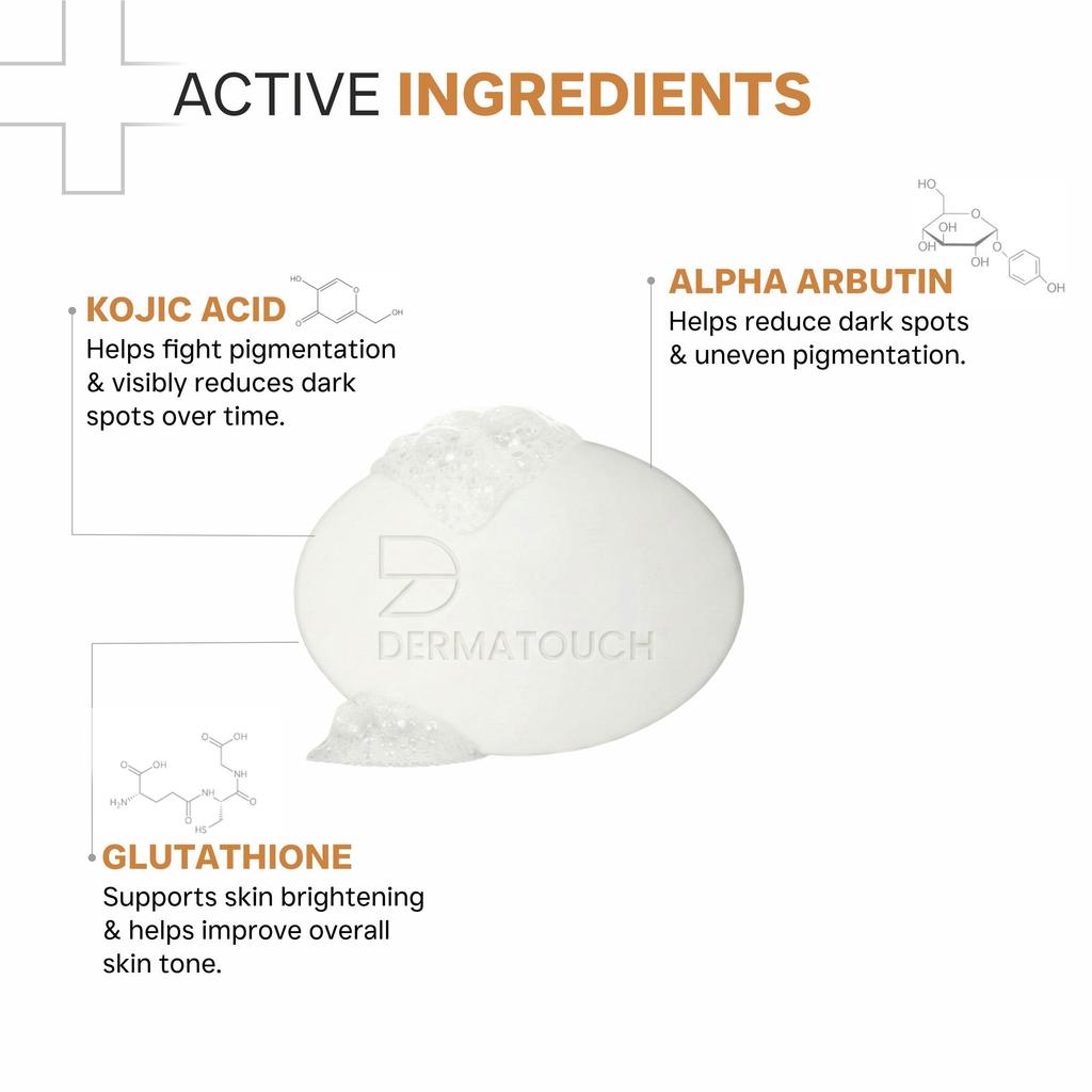 DERMATOUCH Kojic Acid 1% Soap with Glutathione | For Pigmentation & Sun damage | Soap for Men & Women | Suitable for All Skin Types | 75g