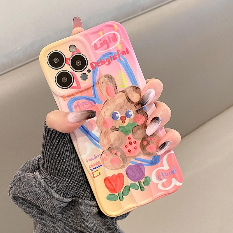 Lovely Brown Rabbit Wave Line Case For Iphone 14 Pro Max 13 11 12 14 Plus Soft Silicone Shockproof Cover Capa