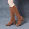 Женские сапоги на высоком каблуке для осени и зимы 2025 года, новые, в британском стиле, с острым носком, на толстом каблуке, но высотой до колена