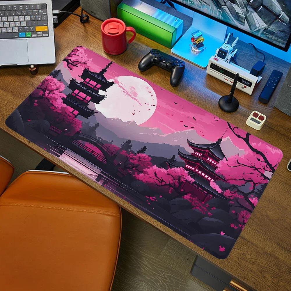 purple Japanese Landscape Mousepad x Computer Gamer Desk Pad XXL Extended Office Laptop Accessories Keyboard Protector Mat