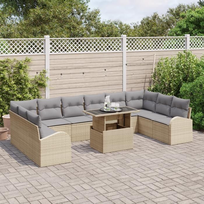 VidaXL Ensemble de canapé de jardin 11 pièces avec coussins beige en rotin 3348716