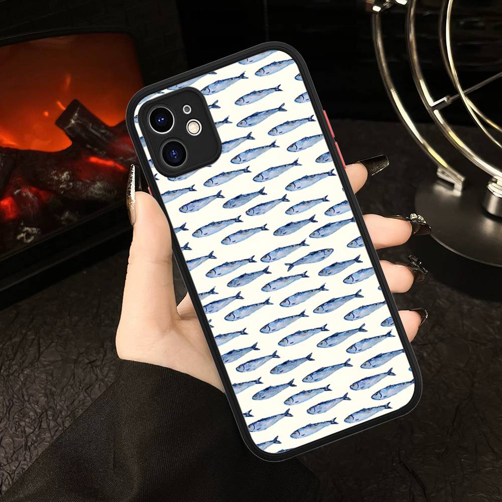 Чехол для телефона 'Сардины' матовый прозрачный для IPhone Case 16 15 14 13 12 11 Pro Max X XS Max Plus