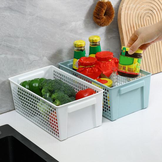 Desktop Storage Box with Handle Large Capacity Strong Load-bearing Hollow Ventilated Drying Storage Basket Makeup Container