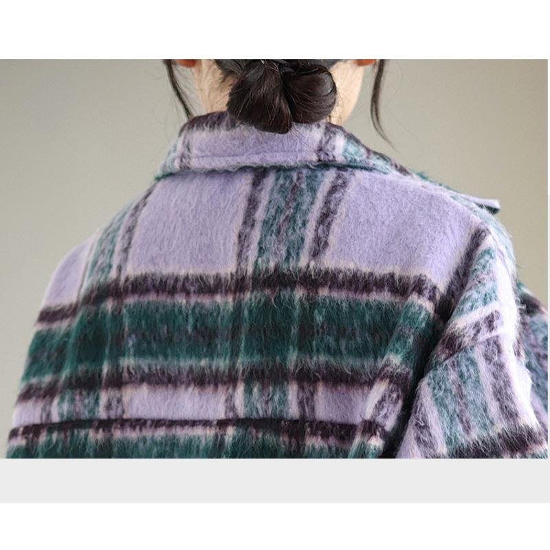 DIMANAF 2025 Новые осенне-зимние женские пальто и куртки больших размеров, свободная повседневная верхняя одежда, винтажная женская клетчатая хлопковая толстая с длинным рукавом