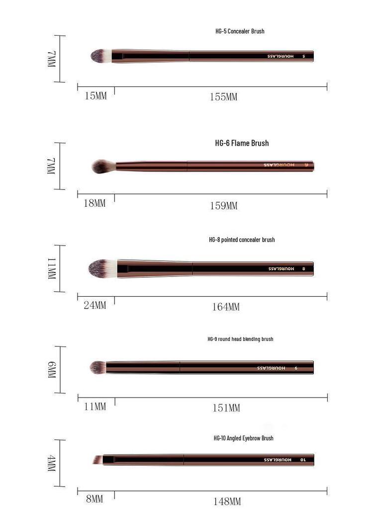 HOURGLASS Полный набор кистей для макияжа: Пудра, Румяна, Тональный крем, Тени для век, Консилер, Кисти для губ.