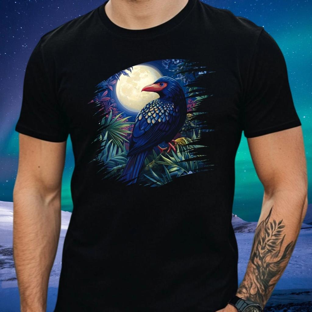 T-Shirt Herren Takahe Vogel bei Vollmond Motiv Baumwolle Größe XS bis 5XL