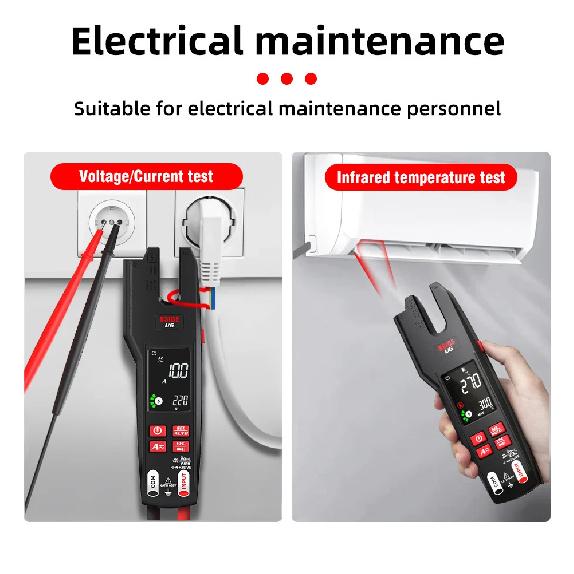 BSIDE DC AC Clamp Meter Electrical Amp Tester Open Jaw Ammeter, Infrared Thermometer with Smart Mode, 9999 Counts Multimeter VFC