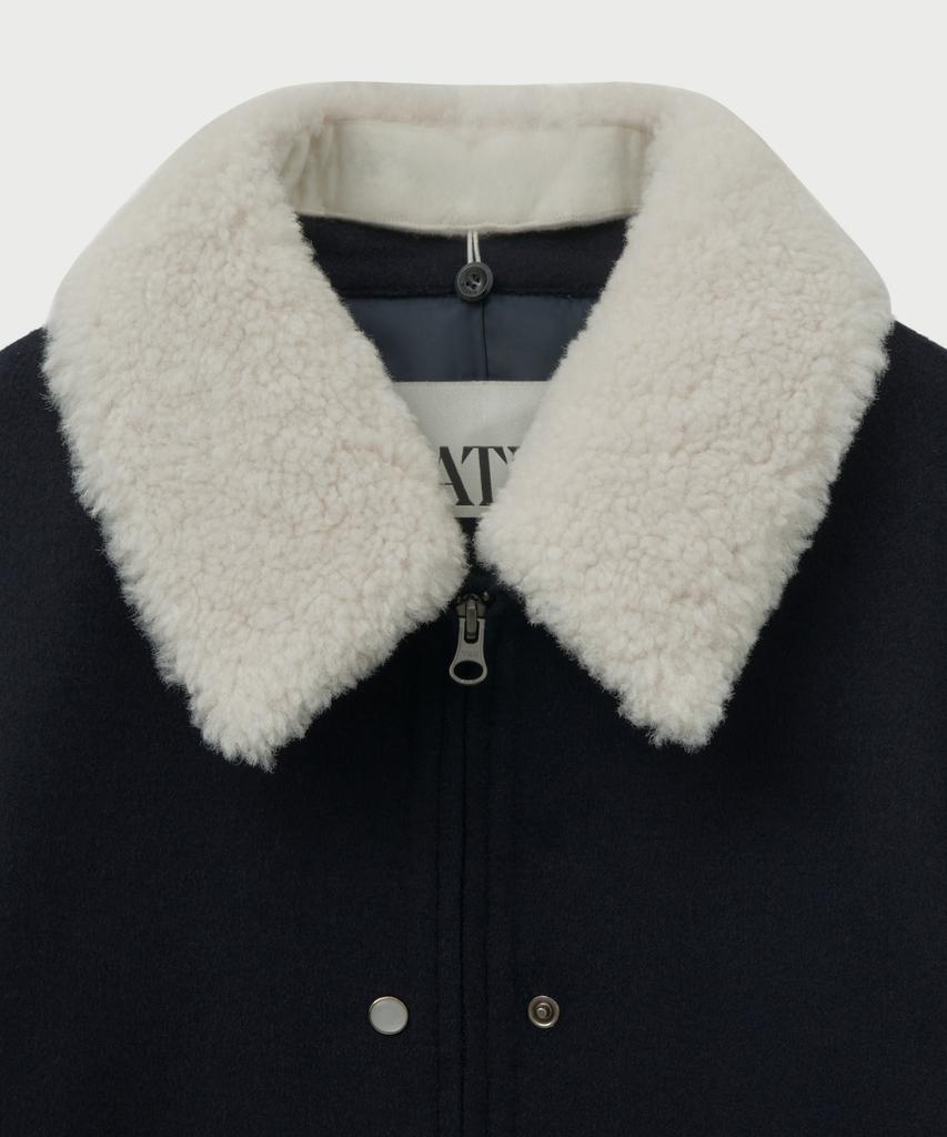 Satur (W) Shearling Collar Wool Blend Jacket Navy