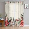 Christmas Poinsettia Berry Curtains For Living Room Bedroom Home Decoration Window Voile Tulle Curtain Drapes