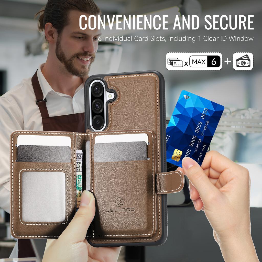 For Samsung Galaxy A36 5G Case JEEHOOD J09 RFID Blocking Card Holder Leather Back Phone Cover Magnetic Case