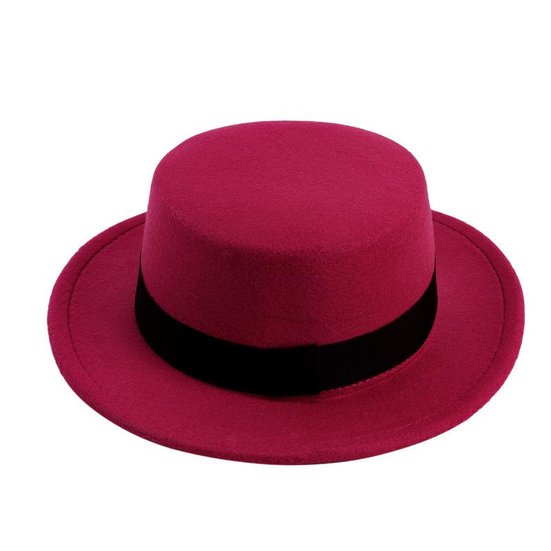 British style imitation woolen flat top top hat retro felt jazz hat versatile clothing hat LM-