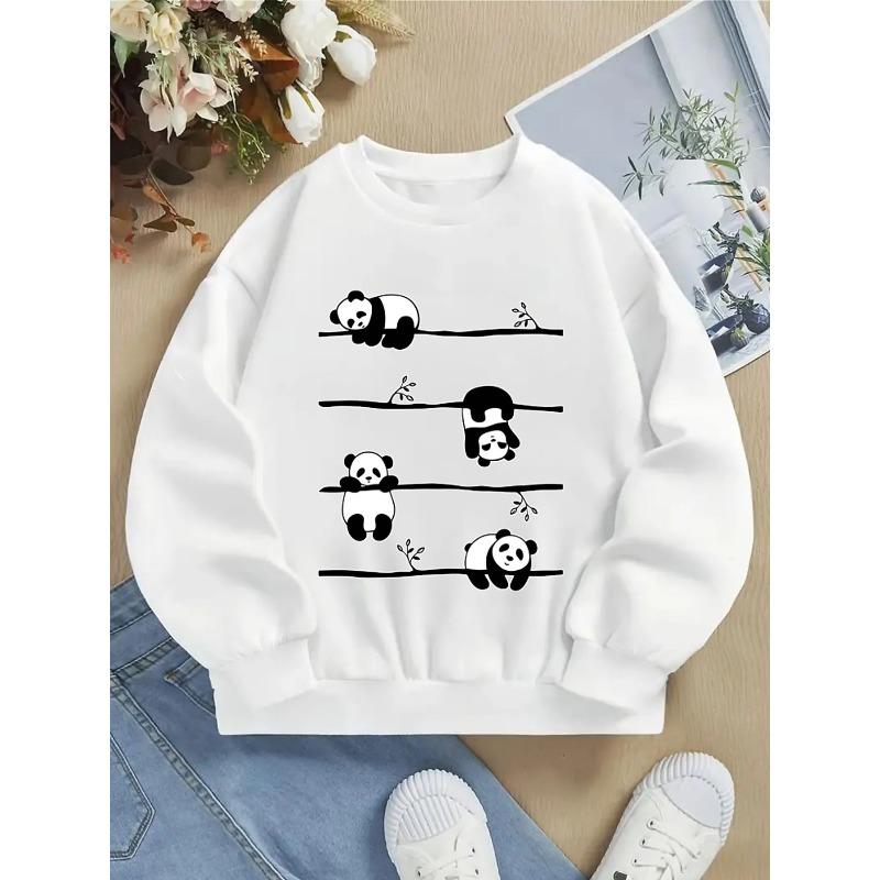 European sizes Kids' Round-Neck Hoodie | Panda Climbing Tree Branches Pattern, , Sportswear and Casual Wear, Soft and Comfortable