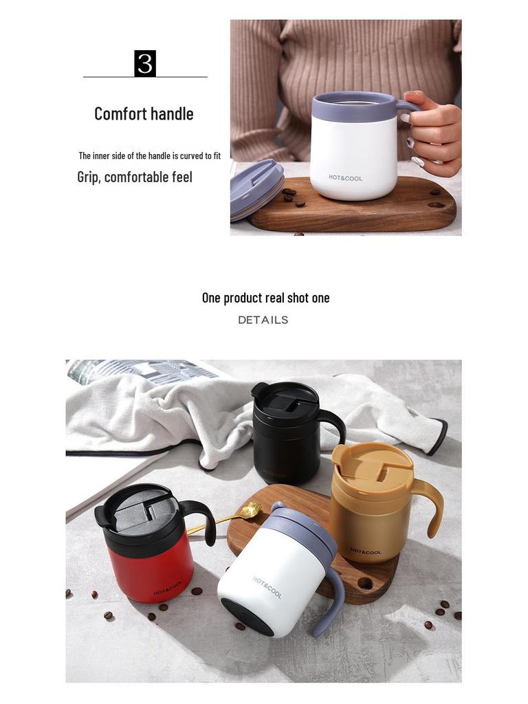 Кружка для кофе из нержавеющей стали с двойными стенками и ручкой для мужчин и женщин