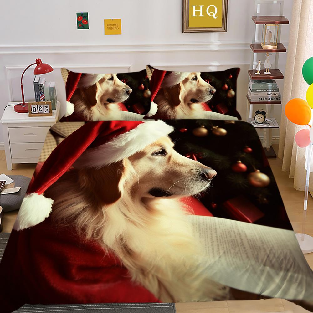 Christmas Dog Three-Piece 3D Digital Printing Home Textile Bedding Spot