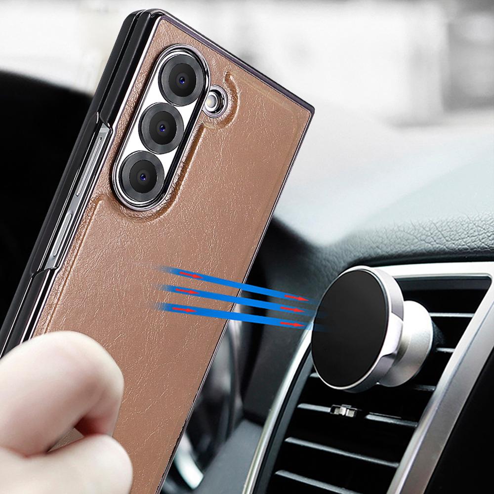 Retro PU Leather Case for Galaxy Z Fold 7/6/5 with Magnetic Wireless Charging Cover And Screen Protector Compatible with Samsung
