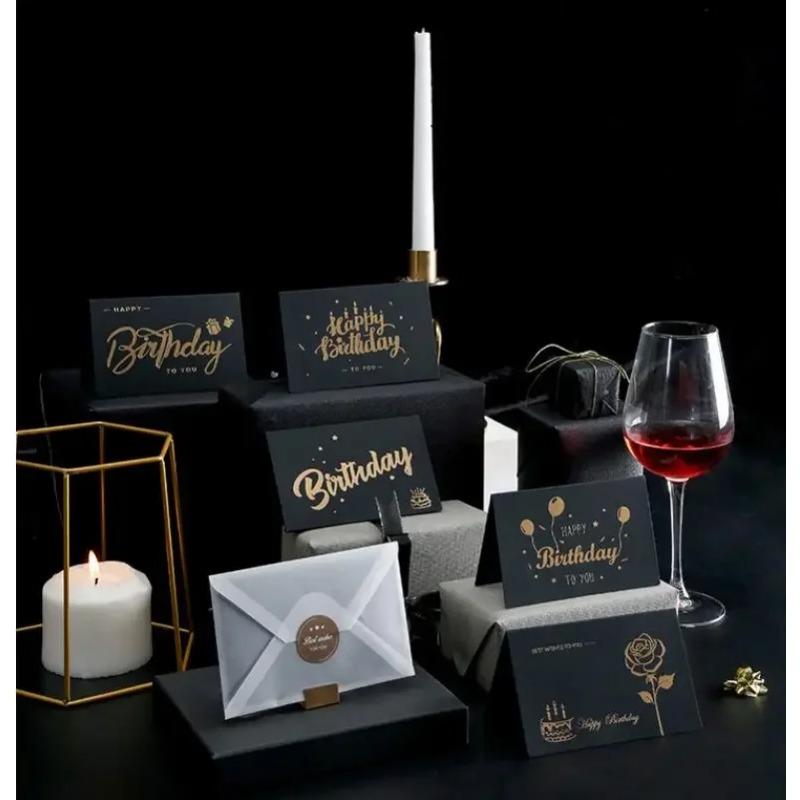1pcs Black Birthday Greeting Card Bronzing Invitations Postcard Wishes Blessing Message Cards Small Card Blank with Envelope