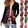 Women's Fashion Christmas Print Long-Sleeved Pocketed Slim-Fit Cardigan Coat