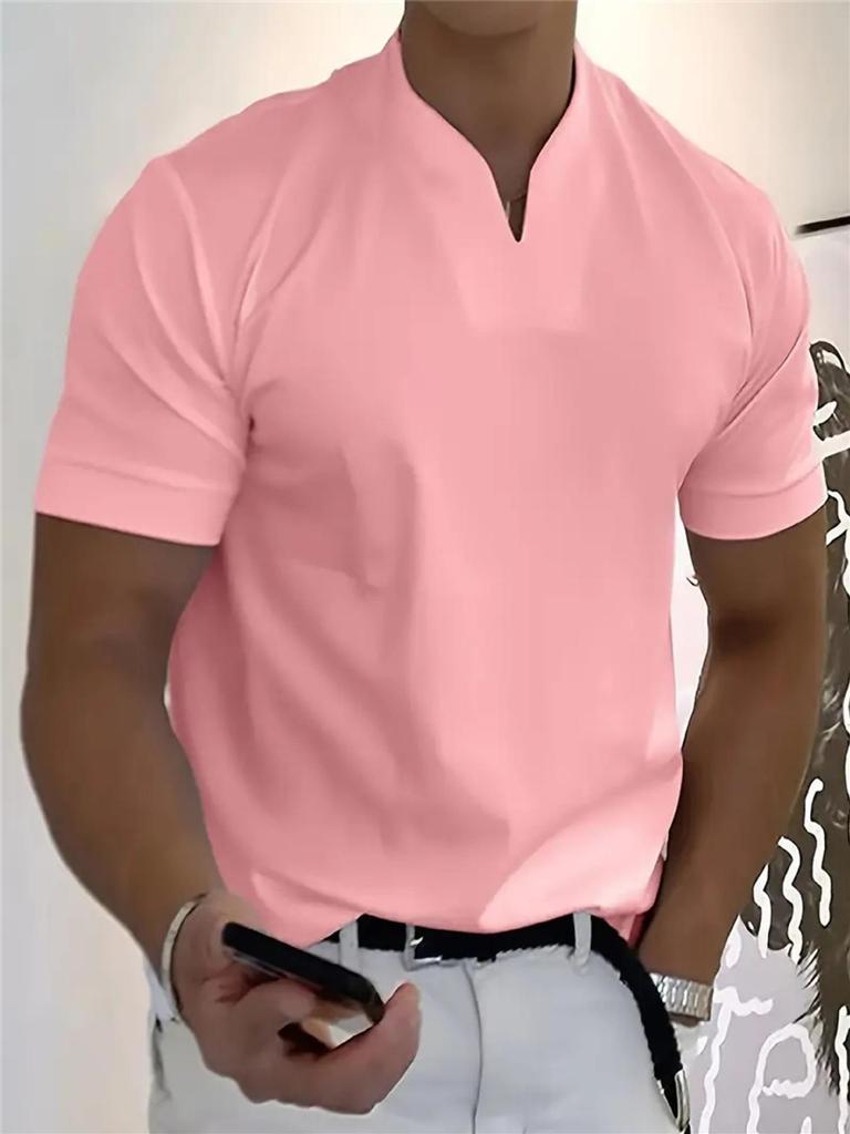2025 Men's V-Neck Muscle Fit Sports T-Shirt - Elastic Short Sleeve Solid Color