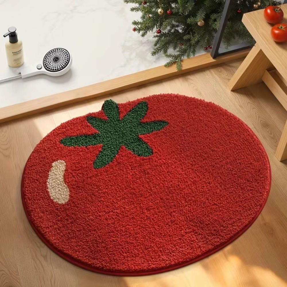 Tomato Plush Carpet Water Absorbent Bedroom Bedside Rug Bathroom Floor Mat Home Decoration