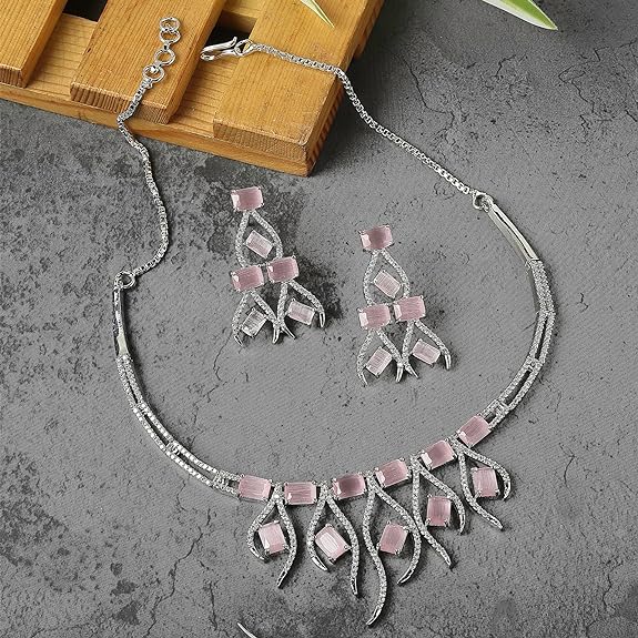Современное ожерелье с родиевым покрытием из американских бриллиантов и серьги, комплект украшений для девочек и женщин
