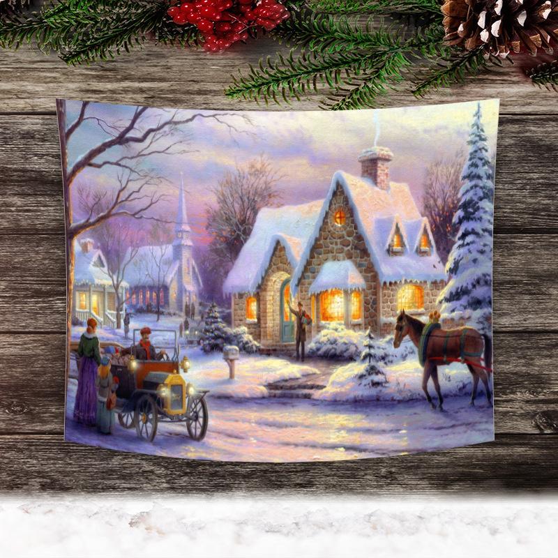 Рождественский Новый год Санта-Клаус Снежная сцена гобелен настенный подарок Лось Бохо Стиль занавеска для кровати общежитие домашний декор гобелен