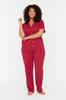 Women's Style Plus Size Claret Red Printed Knitted Buttoned Pajama Set