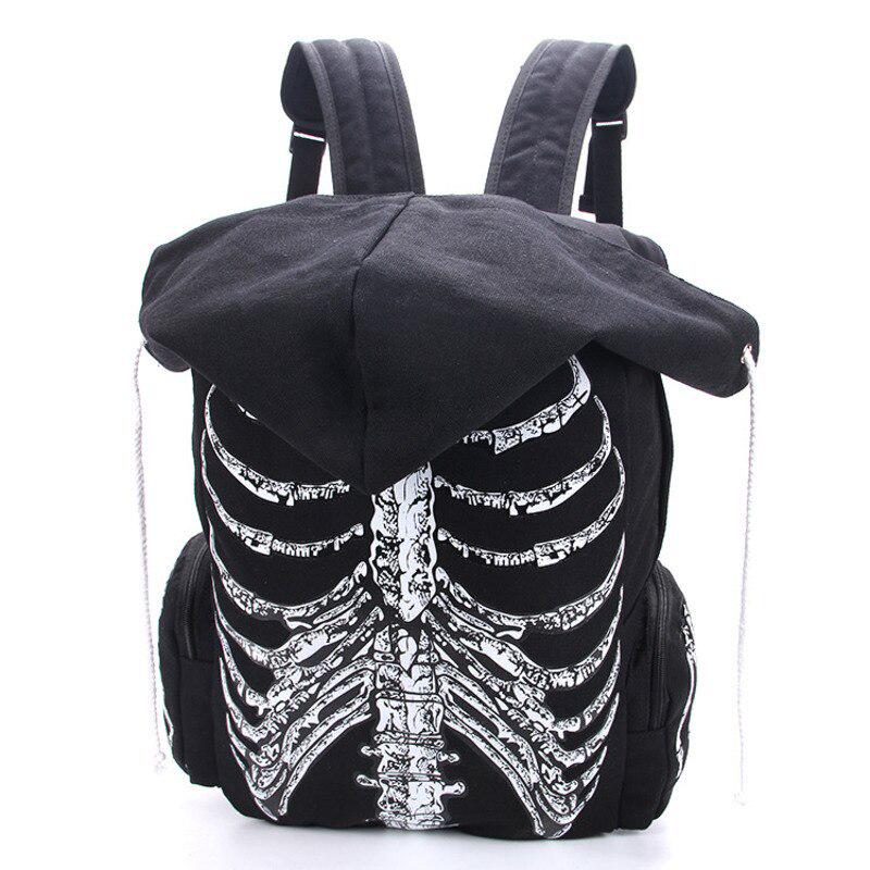 Multifunctional School Bags Unisex Skull Skeleton Printed Backpack Gothic Designer Travel Bag