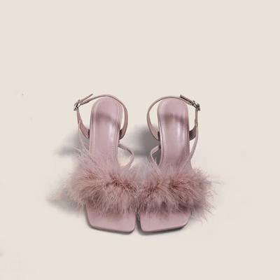 Maogu Перьевые сандалии для девочек Женские кожаные сандалии с узким ремешком на щиколотке Летние сексуальные туфли на шпильках для вечеринок Туфли на шпильках