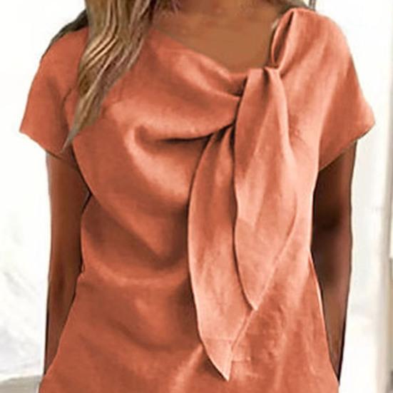 Женское платье миди с декорированным воротником и бретельками, платье с коротким рукавом, однотонное свободное летнее повседневное платье