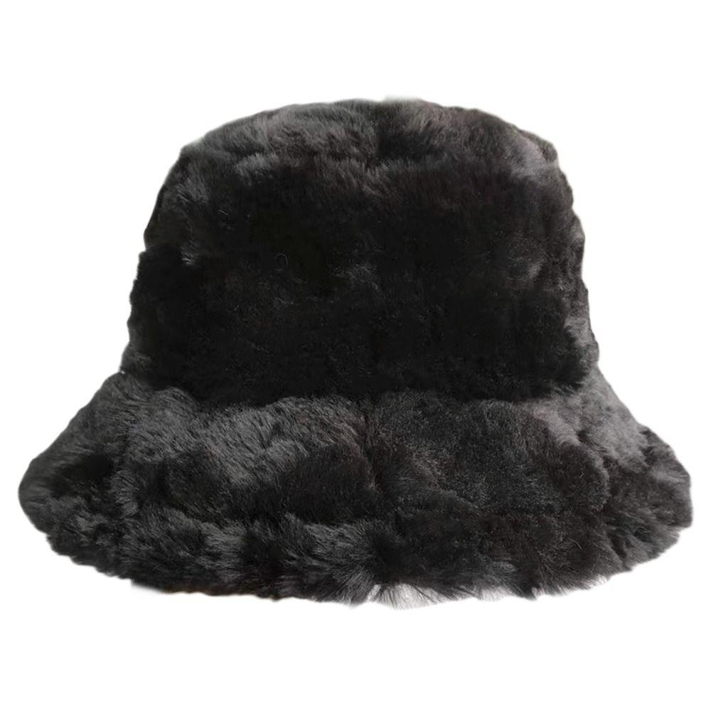 Winter Faux Fur Fluffy Bucket Hats Women Outdoor Thick Warm Hat Soft Furry Fisherman Cap Girl Fashion Panama Sun Cap