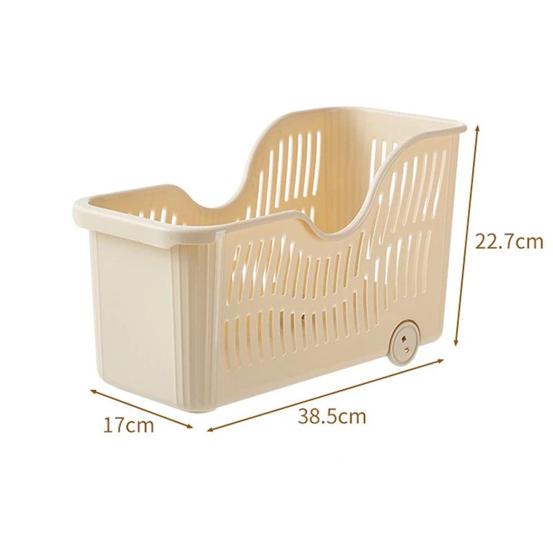 Plastic Storage Basket With Wheels And Handle Slanted Open Design Organizer Bin For Books Stationery And Household Items
