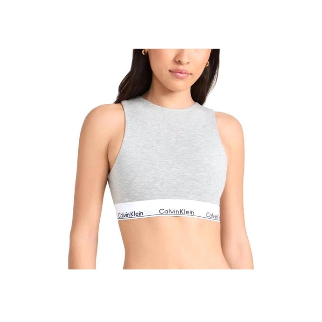 Calvin Klein Solid Color Sleeveless Cropped Tank Top Women Tops Gray QF7626EC-P7A