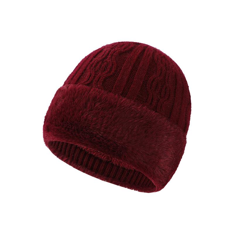 Middle-aged Warm Wool Hat Women's Autumn and Winter Piled Thickened Knitted Hat Elderly Versatile Ear Protection Wool Hat