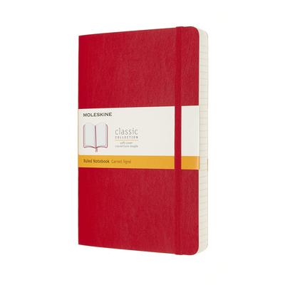 Блокнот Moleskine Classic Expanded (400 страниц), Мягкая обложка, Горизонтальная разлиновка, Большой размер (13 см x 21 см), Алый Красный, QP616EXPF2