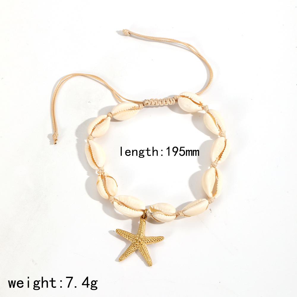 Vintage Beach Vacation Shell Stainless Steel 18K Gold Plated Starfish Pendant Necklace Bracelet Set Unisex
