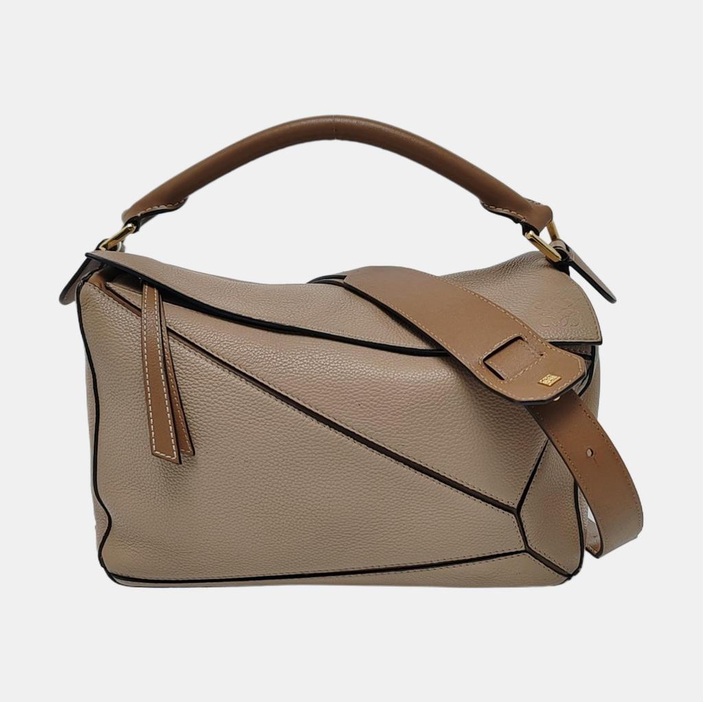 [Pre-Owned] Puzzle Medium Brown Leather Geometric Shoulder Bag With Gold Hardware And Detachable Strap - Good #1GUI4UV