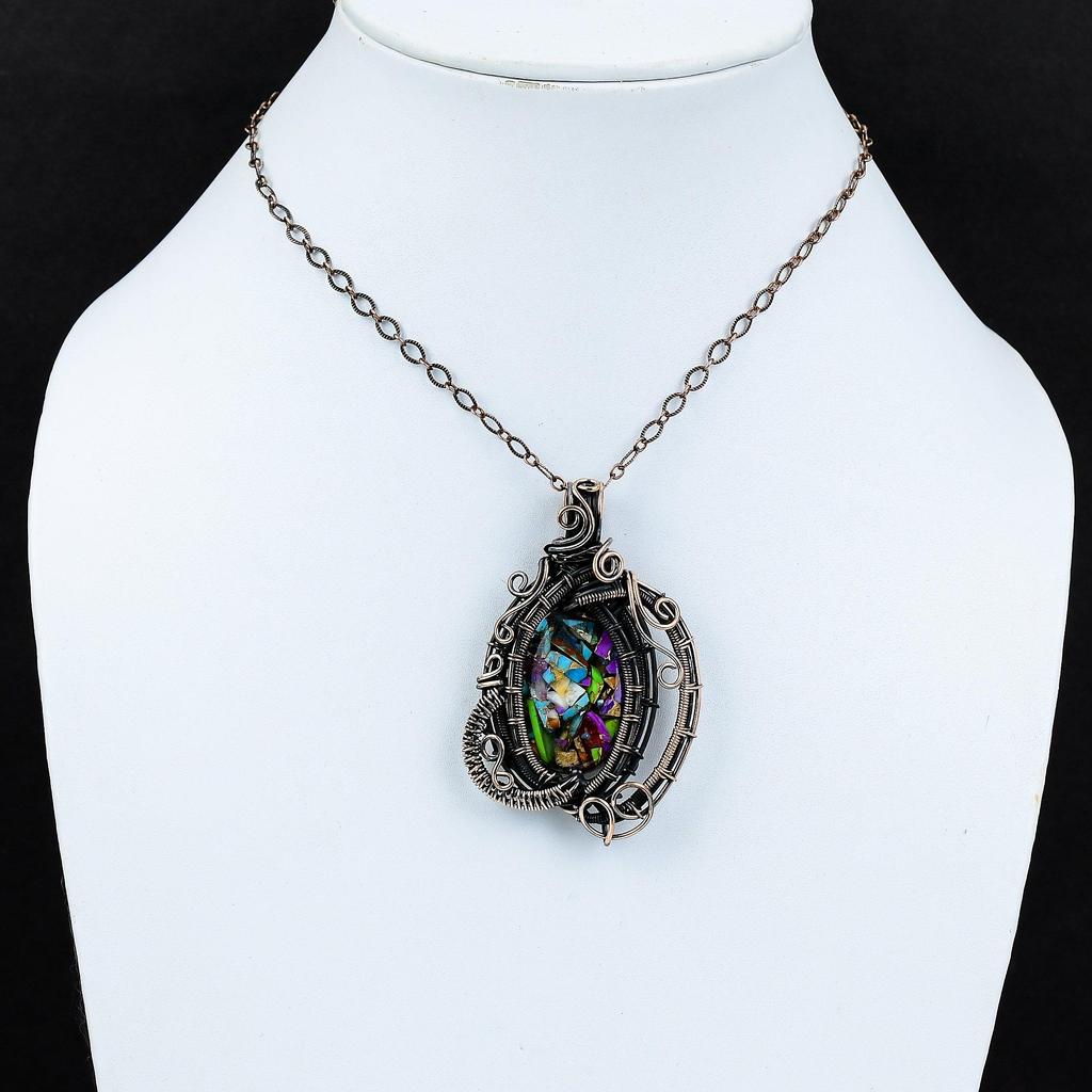 Fiesta Kingman Turquoise Pendant Multi Copper Turquoise Pendant Copper Wire Wrapped Gemstone Jewelry Handmade Elegant Pendant Copper Pendant