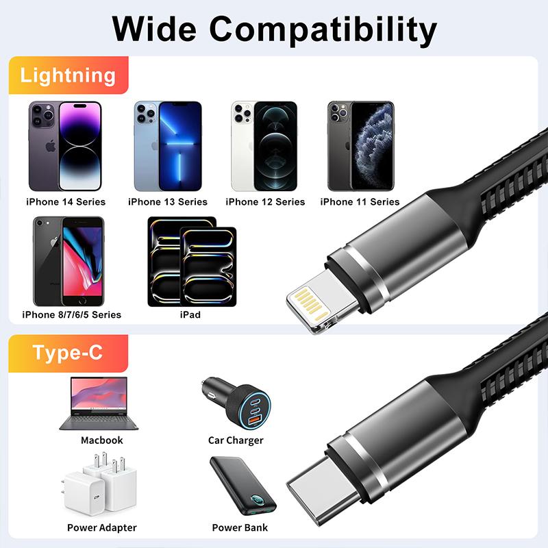 Кабель Lightning для быстрой зарядки PD MFI USB C на Lightning для 14 13 12 11 Pro Max 6 7 8 Plus SE, нейлоновая оплетка, 20 Вт