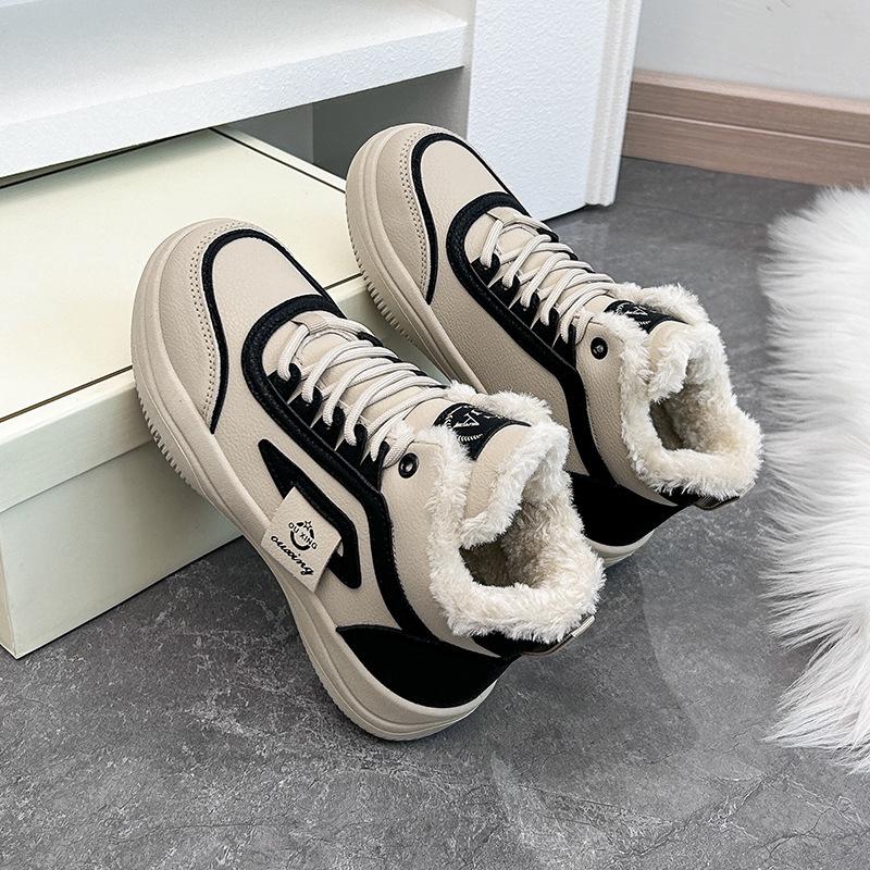 Бархатные высокие кеды для женщин 2024 зима новая корейская версия теплые спортивные туфли для студентов ins толстые хлопковые туфли Q815