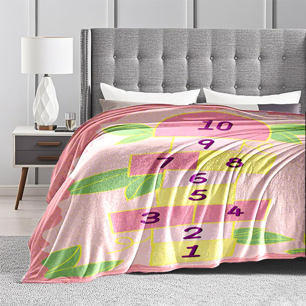 Colorful Hopscotch Game Keep warm for KidsFlannel blanket for bedroom, living room, sofa, and nap